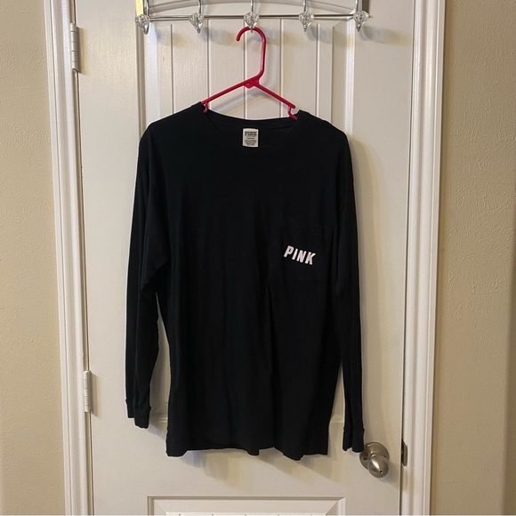 Victorias Secret PINK Longsleeve Rainbow Ombré Sequined logo Campus Tee - Picture 2 of 5